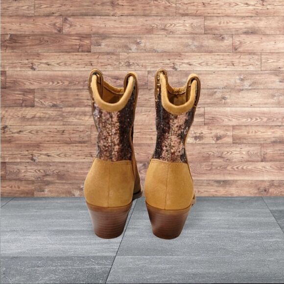 New DOLCE VITA Shreya Glitter Suede Cowboy Boots SZ 7 - Picture 5 of 8